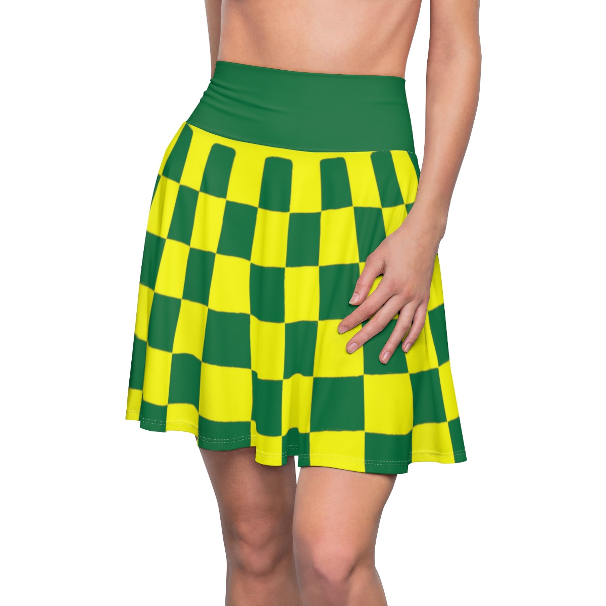 Charisma Girls Checker Board Design 1 Yellow on Green Women's Skater Skirt (AOP)