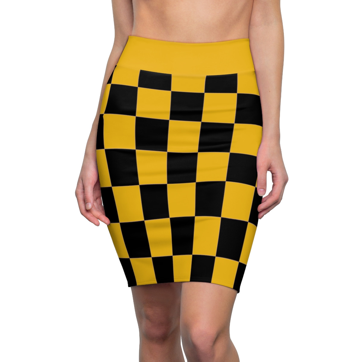 Charisma Girls Checker Board 5 Design Black on Yellow Women's Pencil Skirt (AOP)