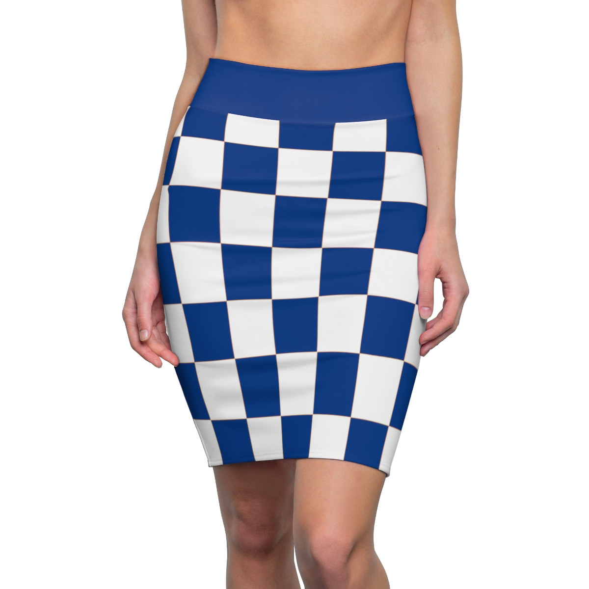 Charisma Girls Checker Board 5 Design White on Blue  Women's Pencil Skirt (AOP)