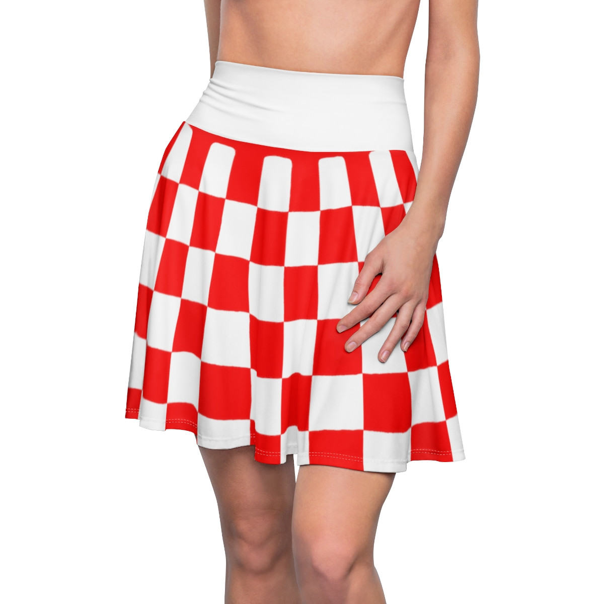 Charisma Girls Checker Board Design 1 Red on White Women's Skater Skirt (AOP)