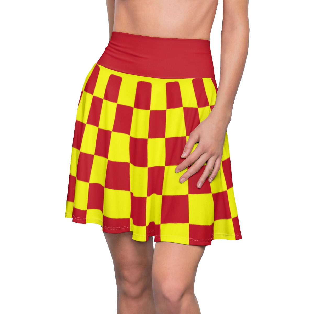 Charisma Girls Checker Board Design 1 Yellow on Red Women's Skater Skirt (AOP)