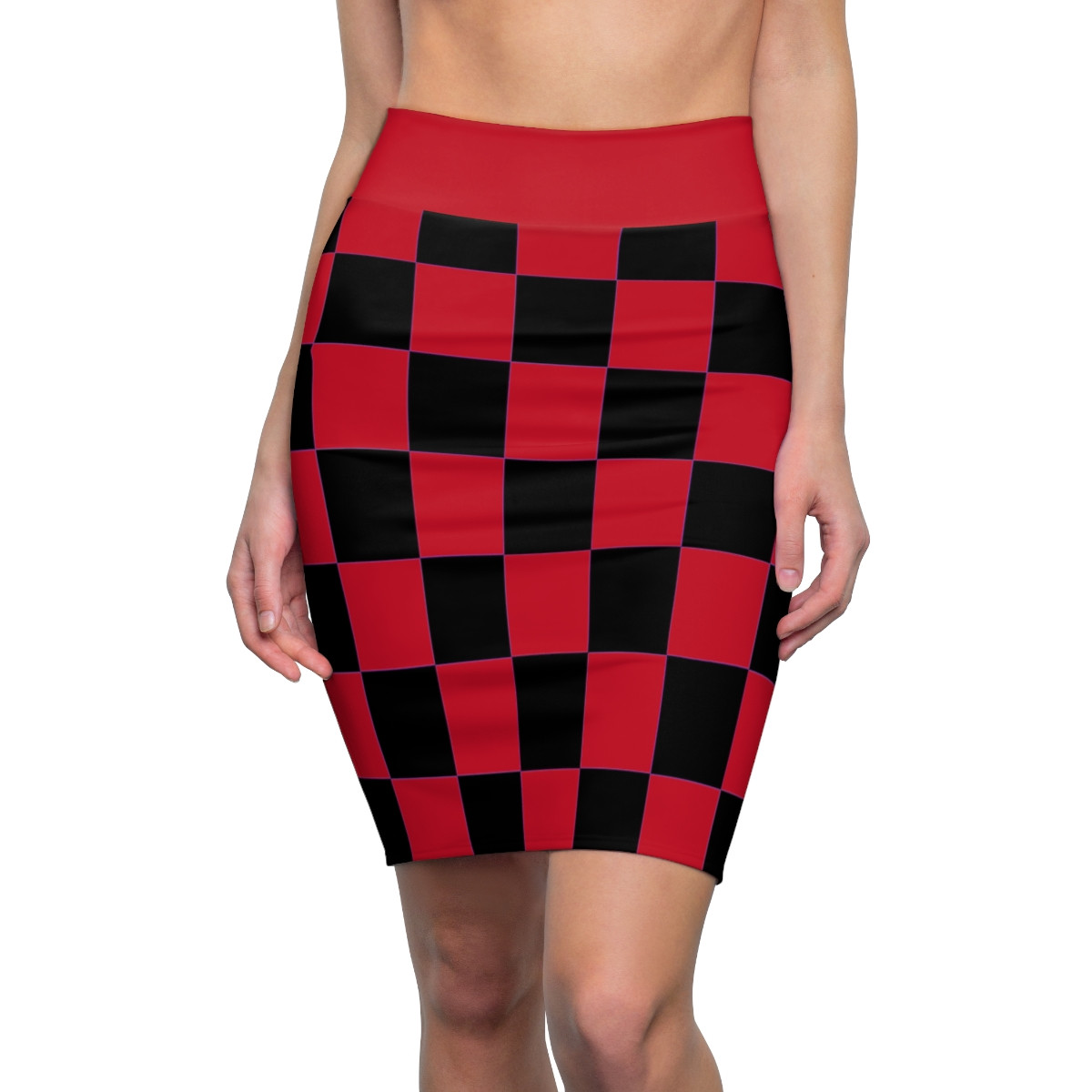 Charisma Girls Checker Board 5 Design  Black on Red Women's Pencil Skirt (AOP)