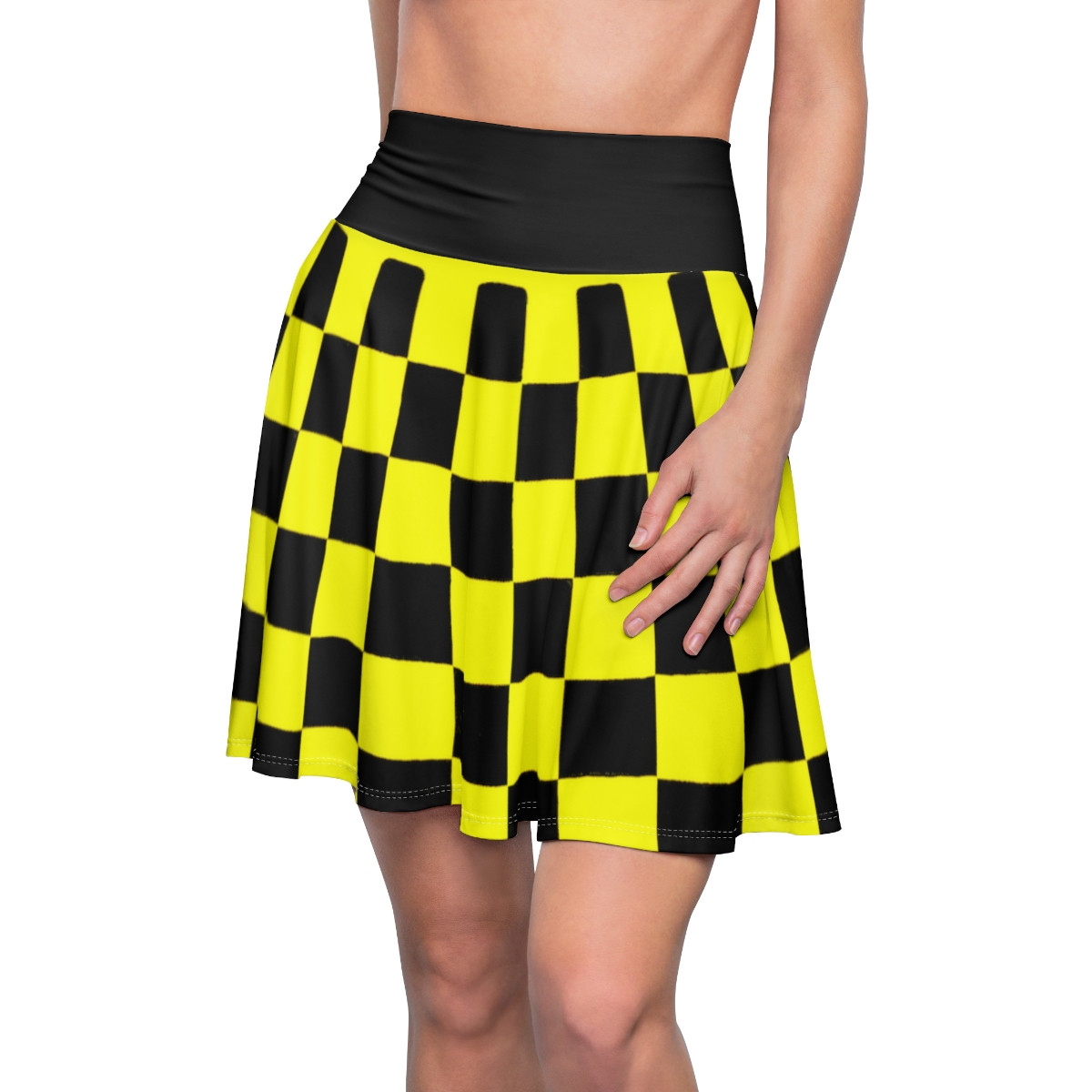 Charisma Girls Checker Board Design 1 Yellow on Black Women's Skater Skirt (AOP)