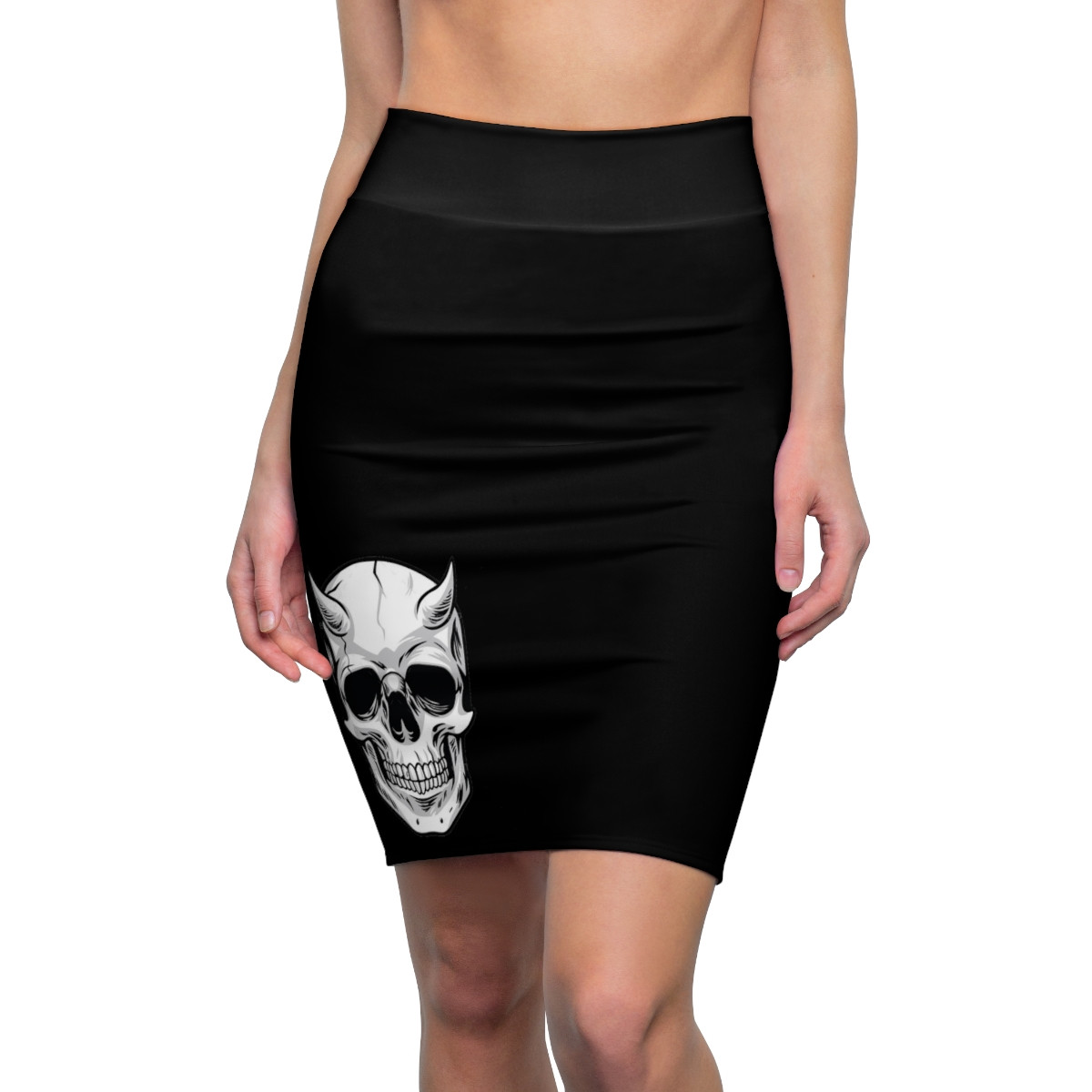 Charisma Girls Goth Series Demon Skull on Black Women's Pencil Skirt (AOP)