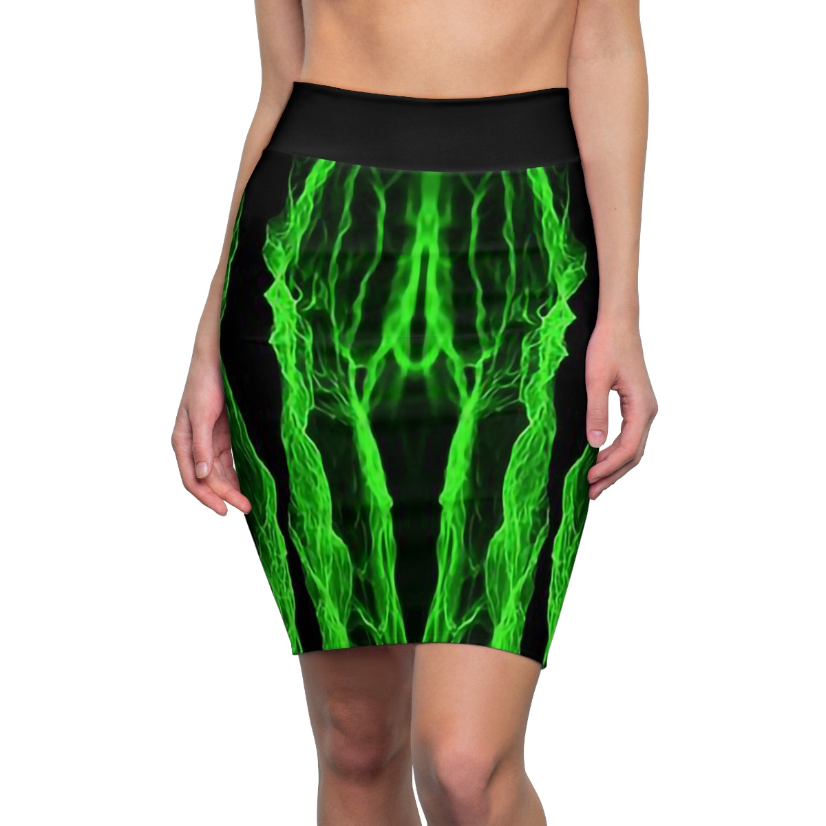 Charisma Girls Green Flames Design on Black  Women's Pencil Skirt (AOP)