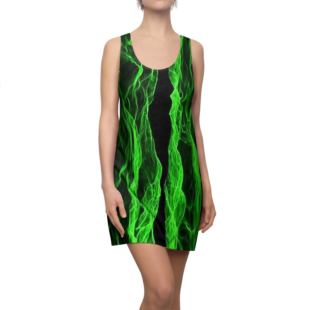 Charisma Girls Goth Series Green Fire 1 on Black Women's Cut & Sew Racerback Dress (AOP)