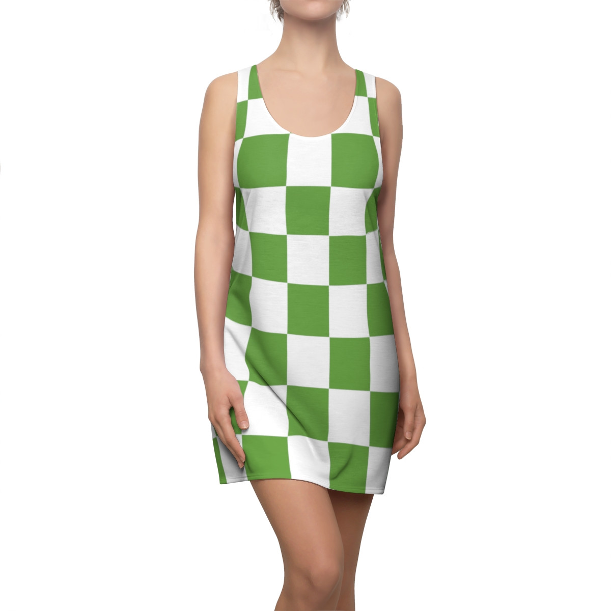 Charisma Girls Checker Board Series Design 4B Lt green Women's Cut & Sew Racerback Dress (AOP)