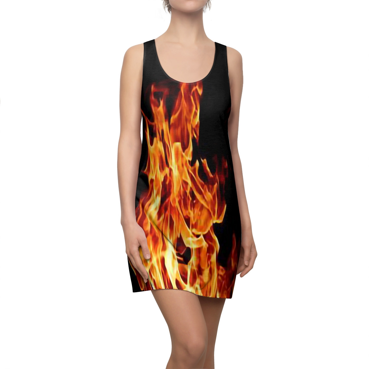 Charisma Girls Goth Series Fire 1 on Black Women's Cut & Sew Racerback Dress (AOP)