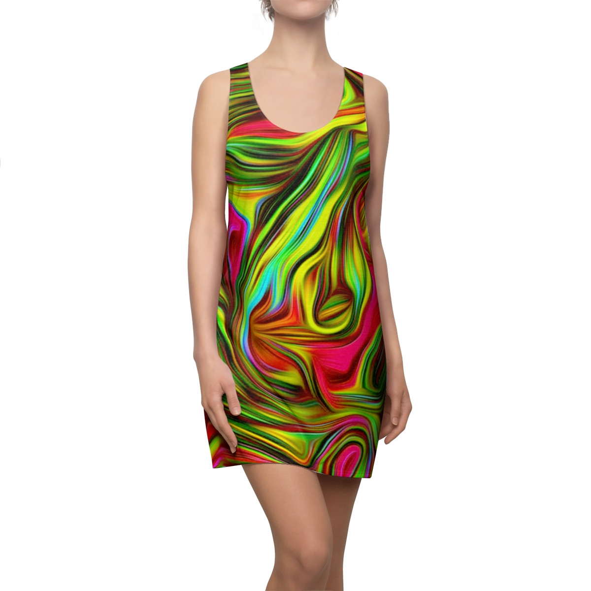 Charisma Girls Swirl Series Design 4 on Black Women's Cut & Sew Racerback Dress (AOP)