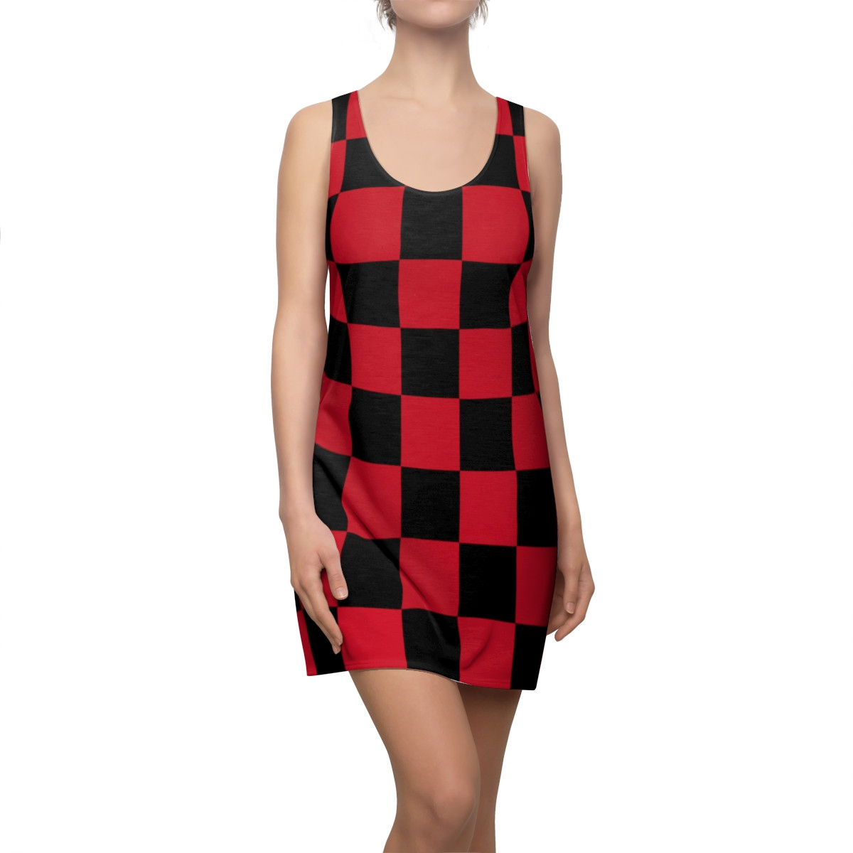 Charisma Girls Checker Board Series Design 4 Black on Blue Women's Cut & Sew Racerback Dress (AOP)