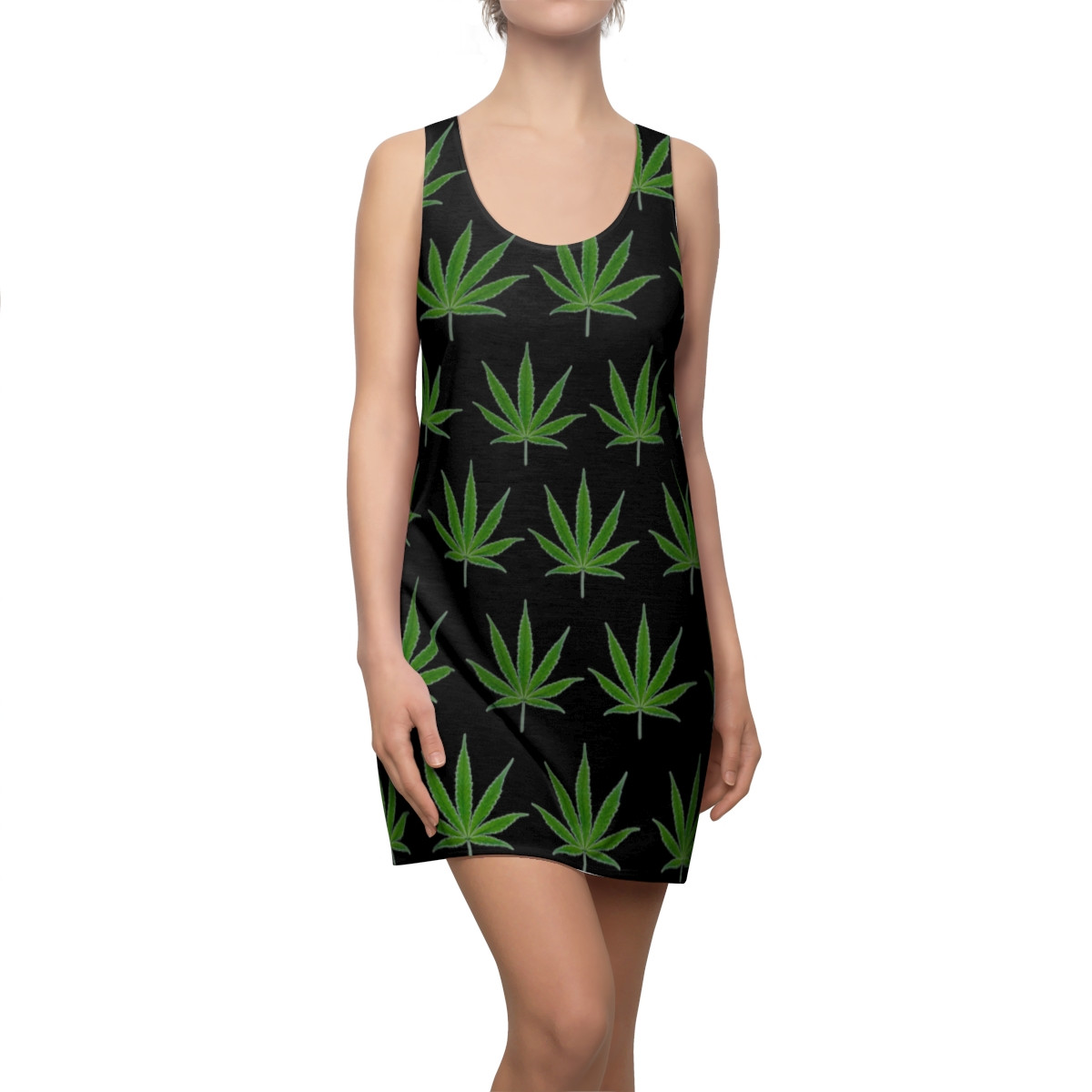 Charisma Girls Pot Leaf Series Design 1 on Black Women's Cut & Sew Racerback Dress (AOP)