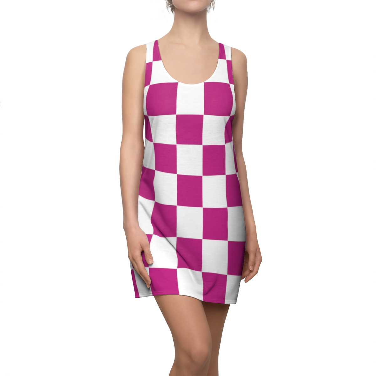 Charisma Girls Checker Board Series Design 4B Pink Women's Cut & Sew Racerback Dress (AOP)
