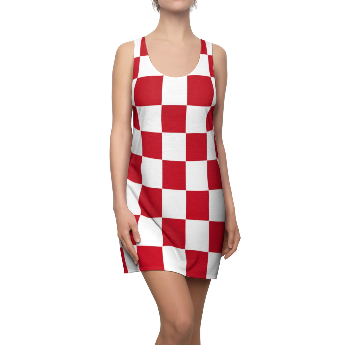 Charisma Girls Checker Board Series Design 4B Red Women's Cut & Sew Racerback Dress (AOP)