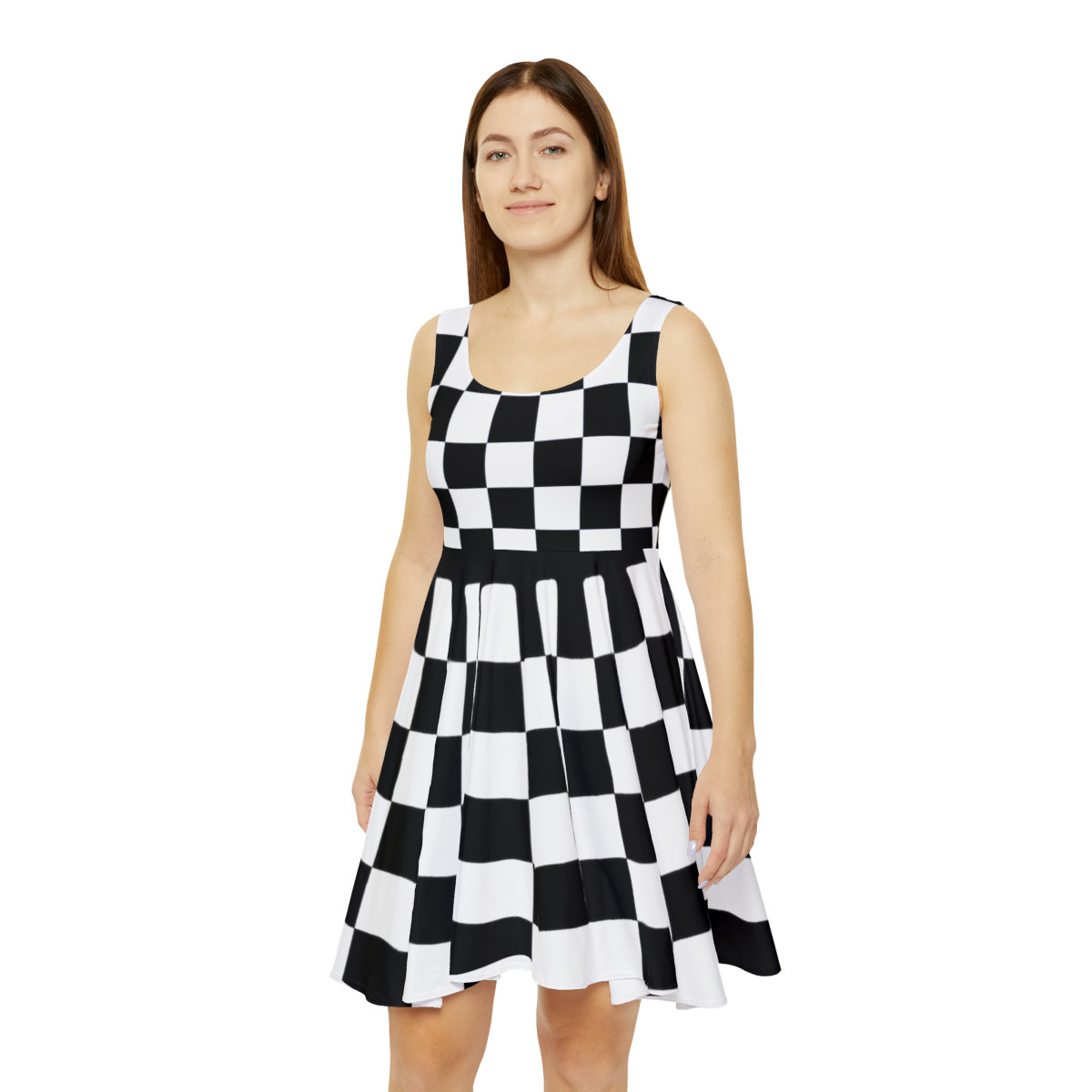 Charisma Girls Checker Board Black on White Women's Skater Dress (AOP)