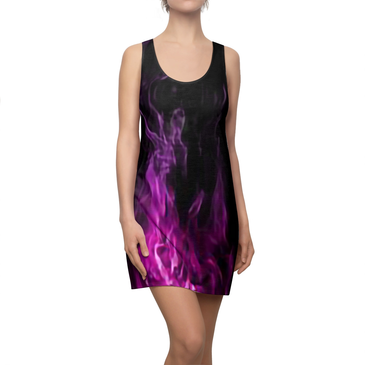 Charisma Girls Goth Series Purple Fire 1 on Black Women's Cut & Sew Racerback Dress (AOP)