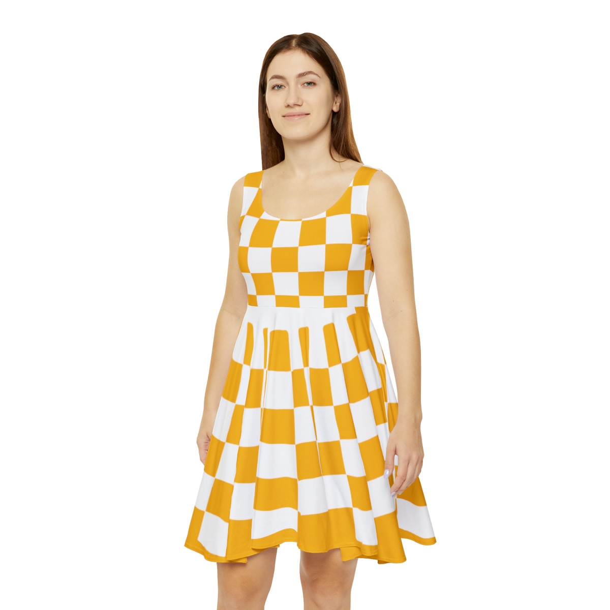 Charisma Girls Checker Board White on Yellow Women's Skater Dress (AOP)