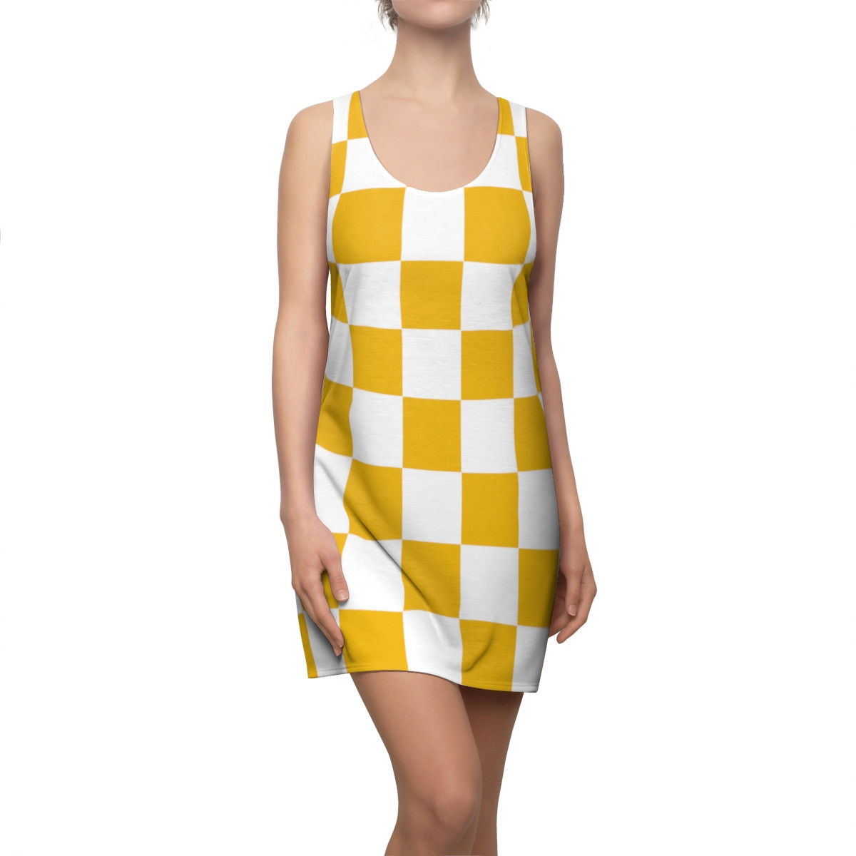 Charisma Girls Checker Board Series Design 4B Yellow Women's Cut & Sew Racerback Dress (AOP)
