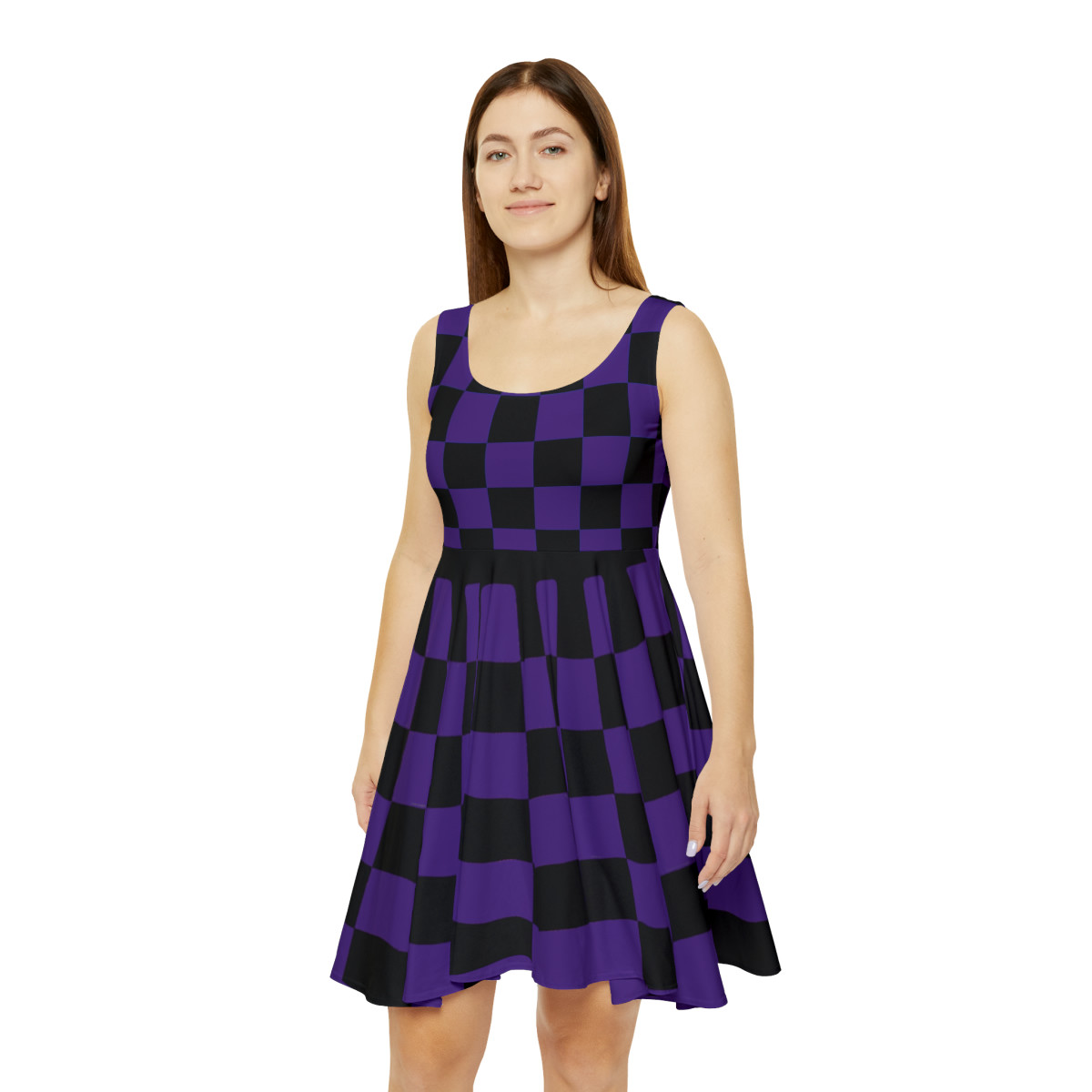 Charisma Girls Checker Board Black on Purple Women's Skater Dress (AOP)