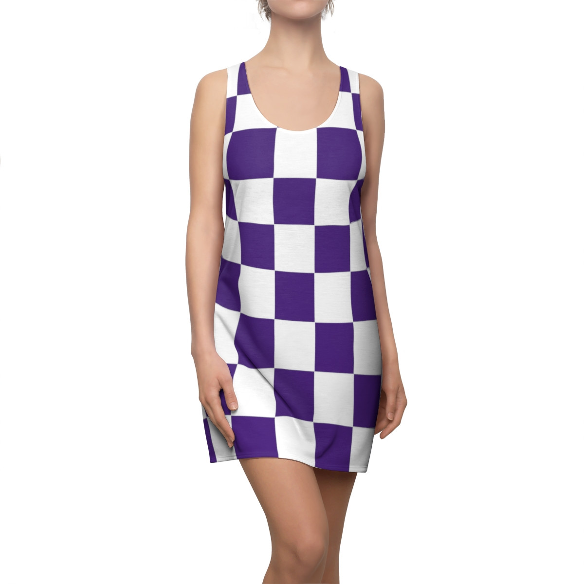 Charisma Girls Checker Board Series Design 4B Purple Women's Cut & Sew Racerback Dress (AOP)