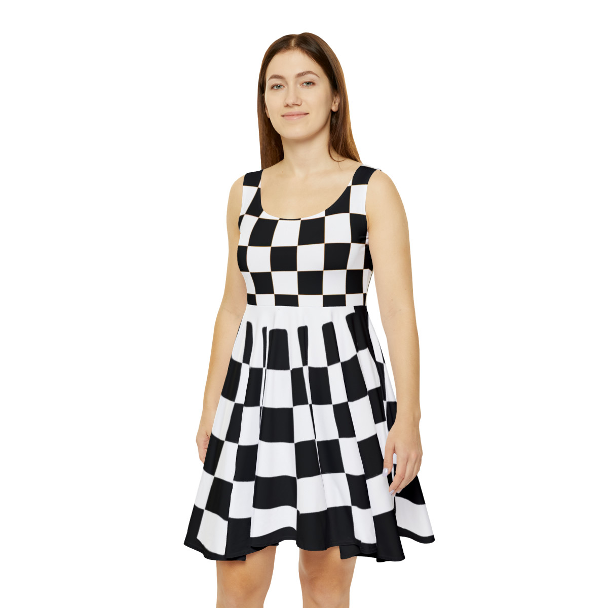 Charisma Girls Checker Board White on Black Women's Skater Dress (AOP)