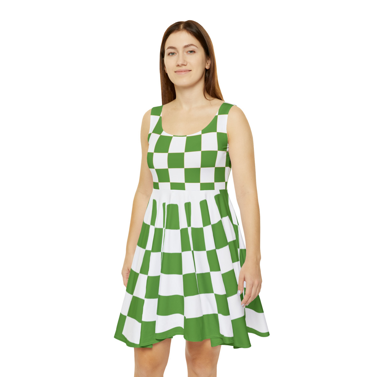 Charisma Girls Checker Board White on Lt Green Women's Skater Dress (AOP)