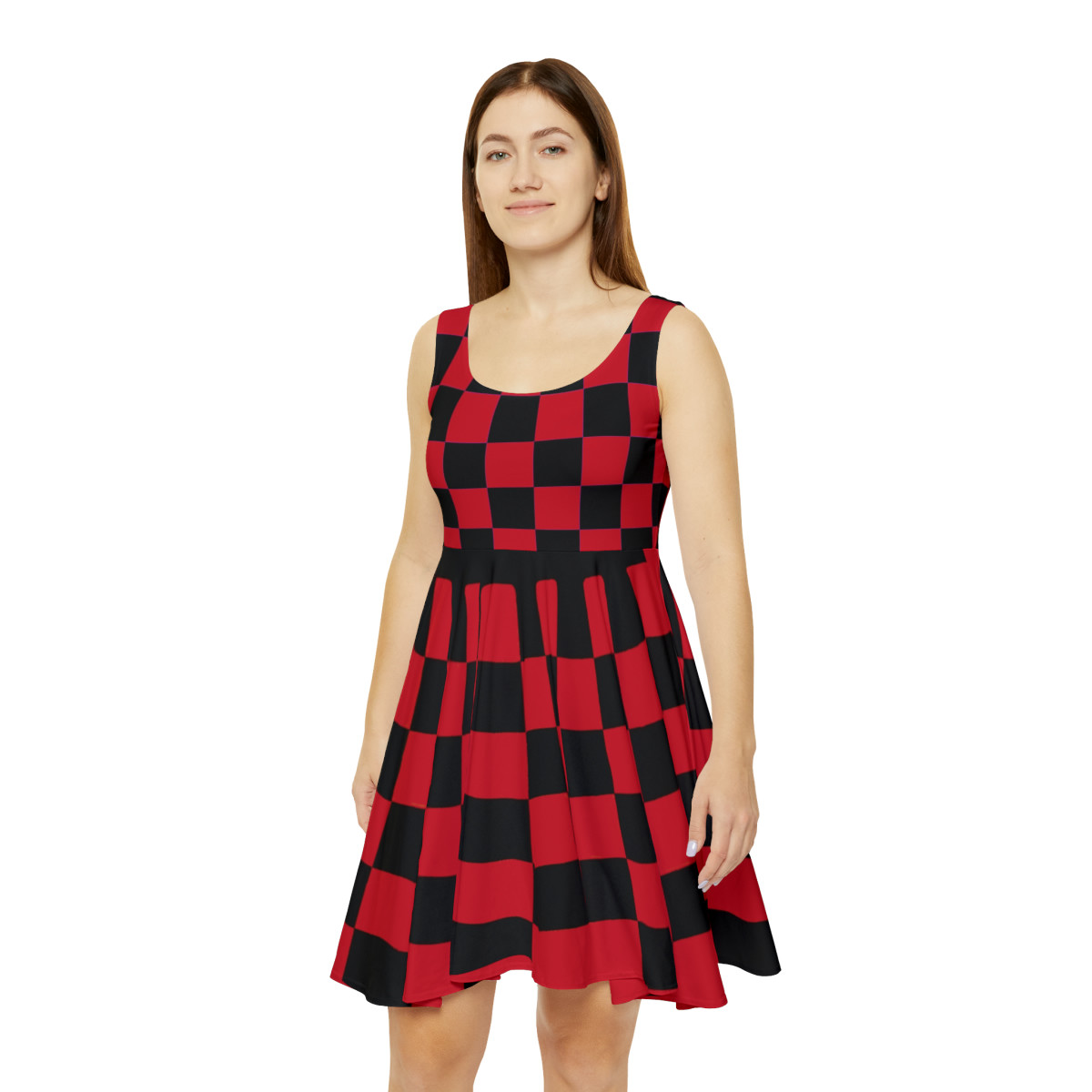 Charisma Girls Checker Board Black on Red Women's Skater Dress (AOP)