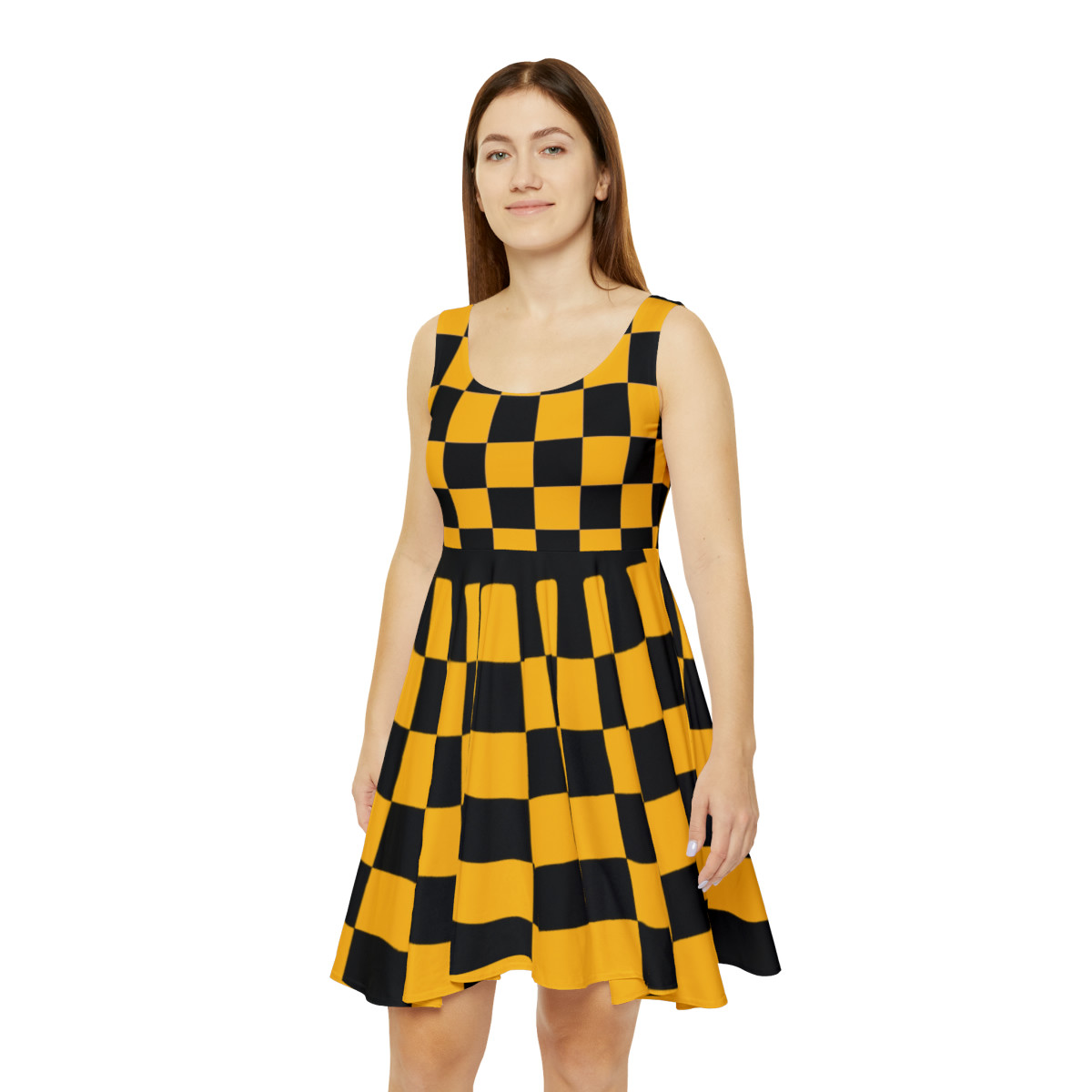 Charisma Girls Checker Board Black on Yellow Women's Skater Dress (AOP)