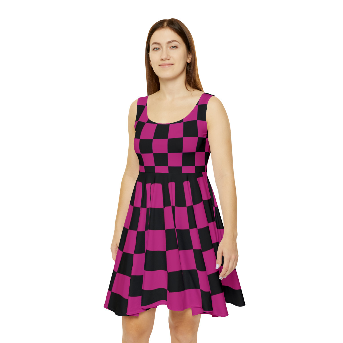 Charisma Girls Checker Board Black on Pink Women's Skater Dress (AOP)