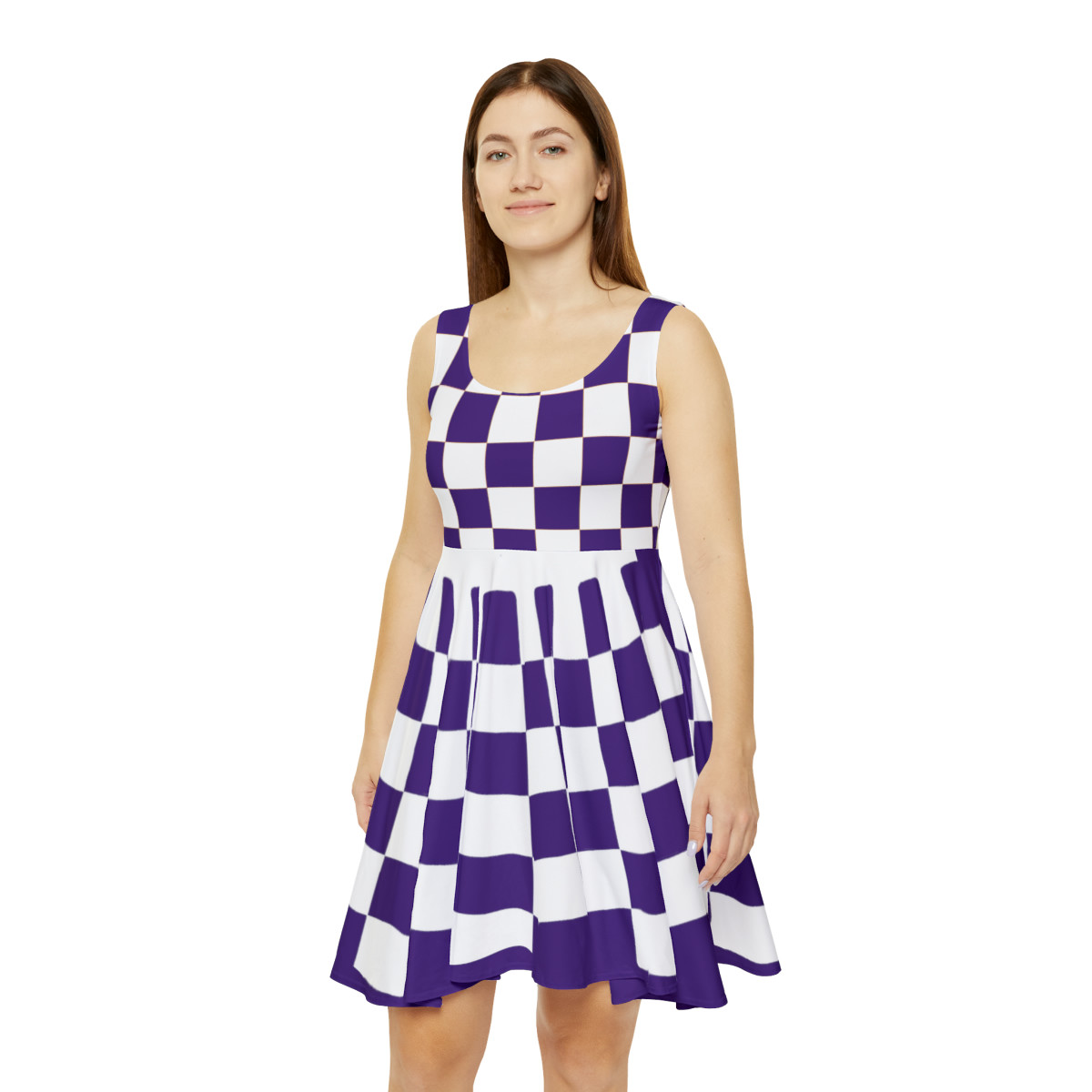 Charisma Girls Checker Board White on Purple Women's Skater Dress (AOP)