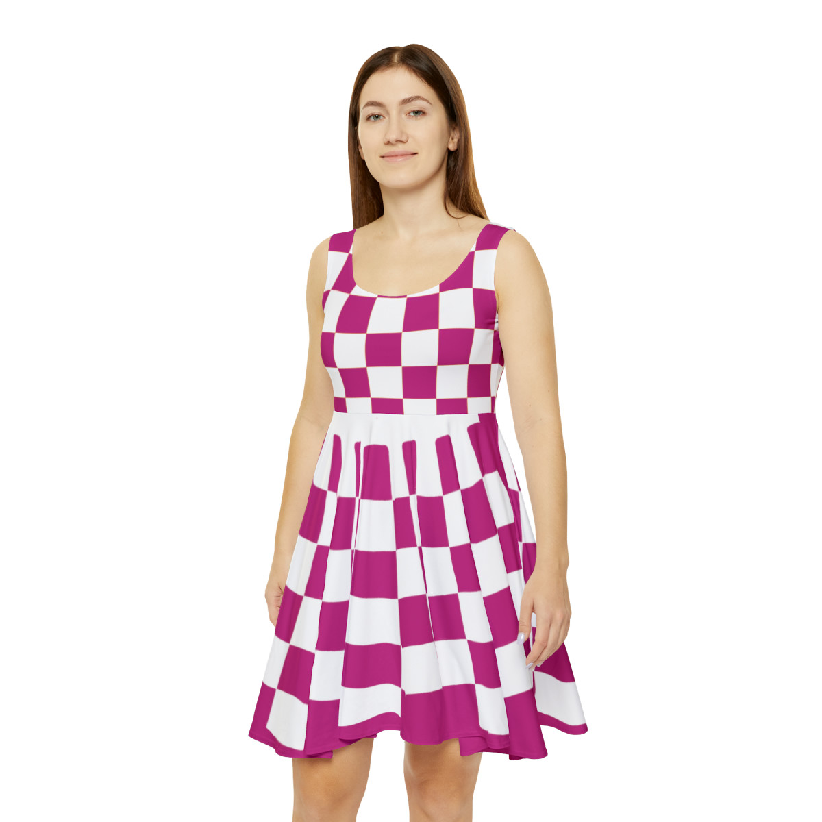 Charisma Girls Checker Board White on Pink Women's Skater Dress (AOP)