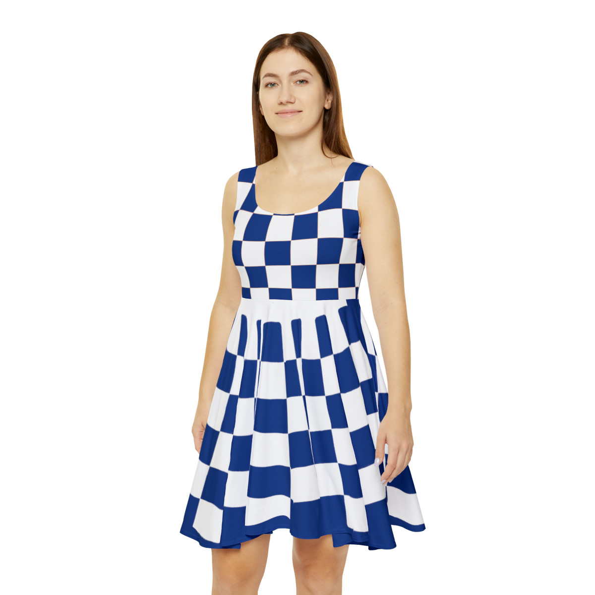 Charisma Girls Checker Board White on Blue Women's Skater Dress (AOP)