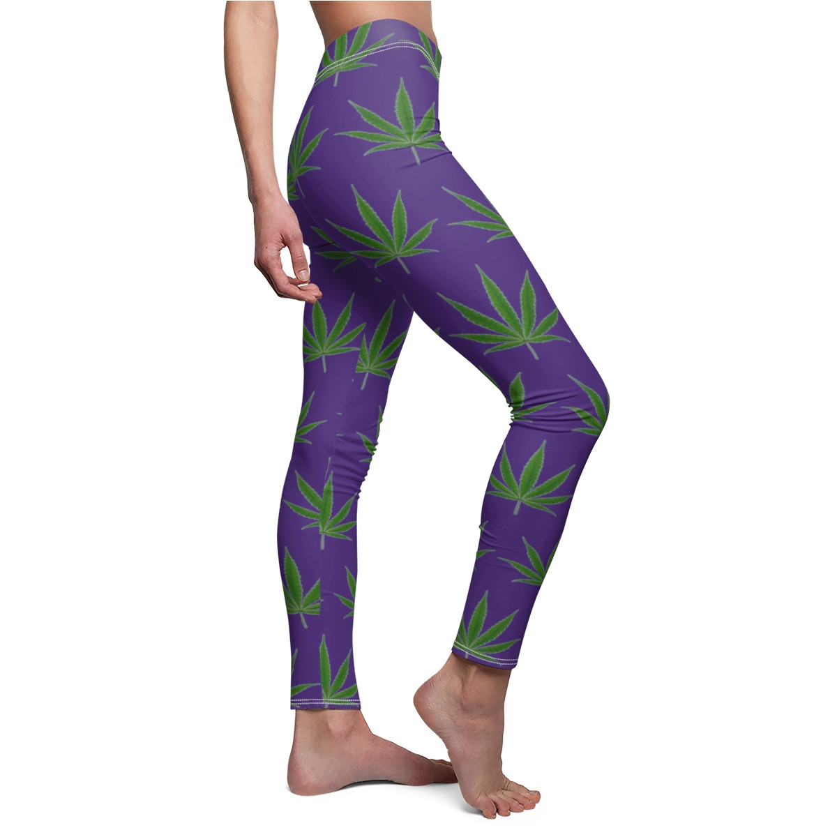 Charisma Pot Leafs Design 1 on Purple Women's Cut & Sew Casual Leggings (AOP)