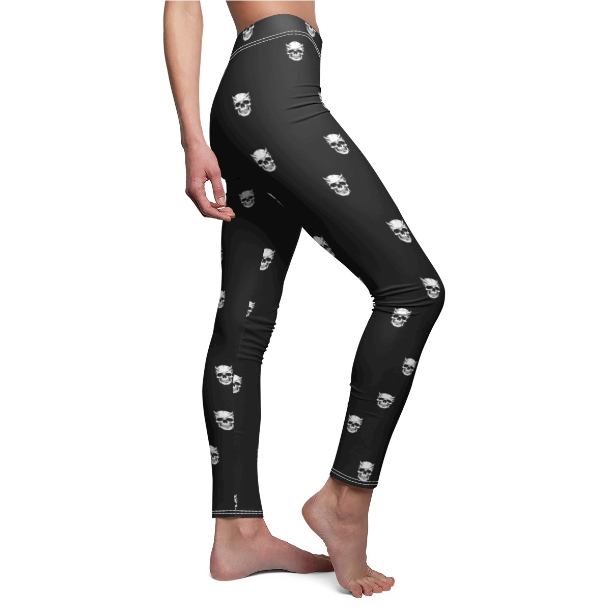 Charisma Girls Goth Series Demon Skull on Black Women's Cut & Sew Casual Leggings (AOP)