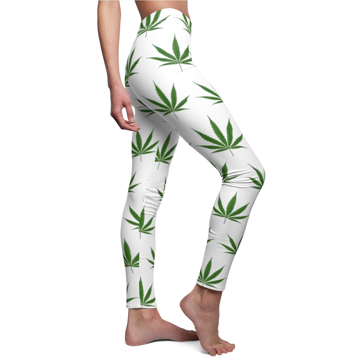 Charisma Pot Leafs Design 1 on White Women's Cut & Sew Casual Leggings (AOP)