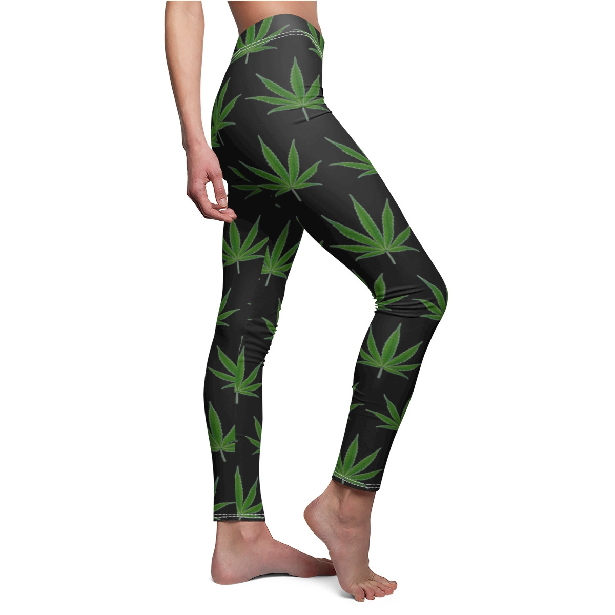Charisma Pot Leafs Design 1 on Black Women's Cut & Sew Casual Leggings (AOP)