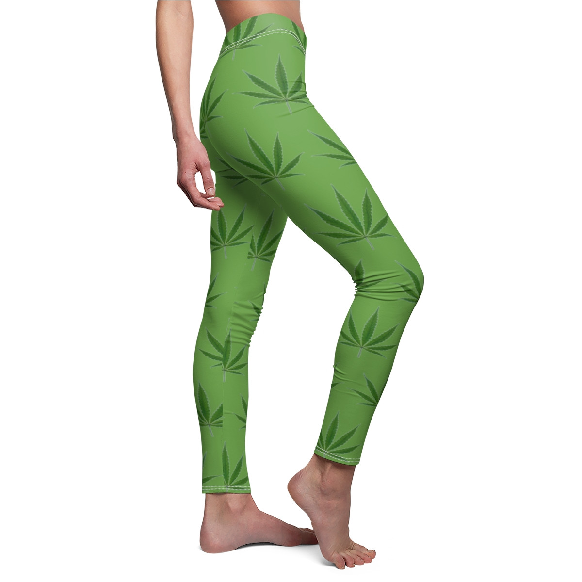 Charisma Pot Leafs Design 1 on Lt Green Women's Cut & Sew Casual Leggings (AOP)