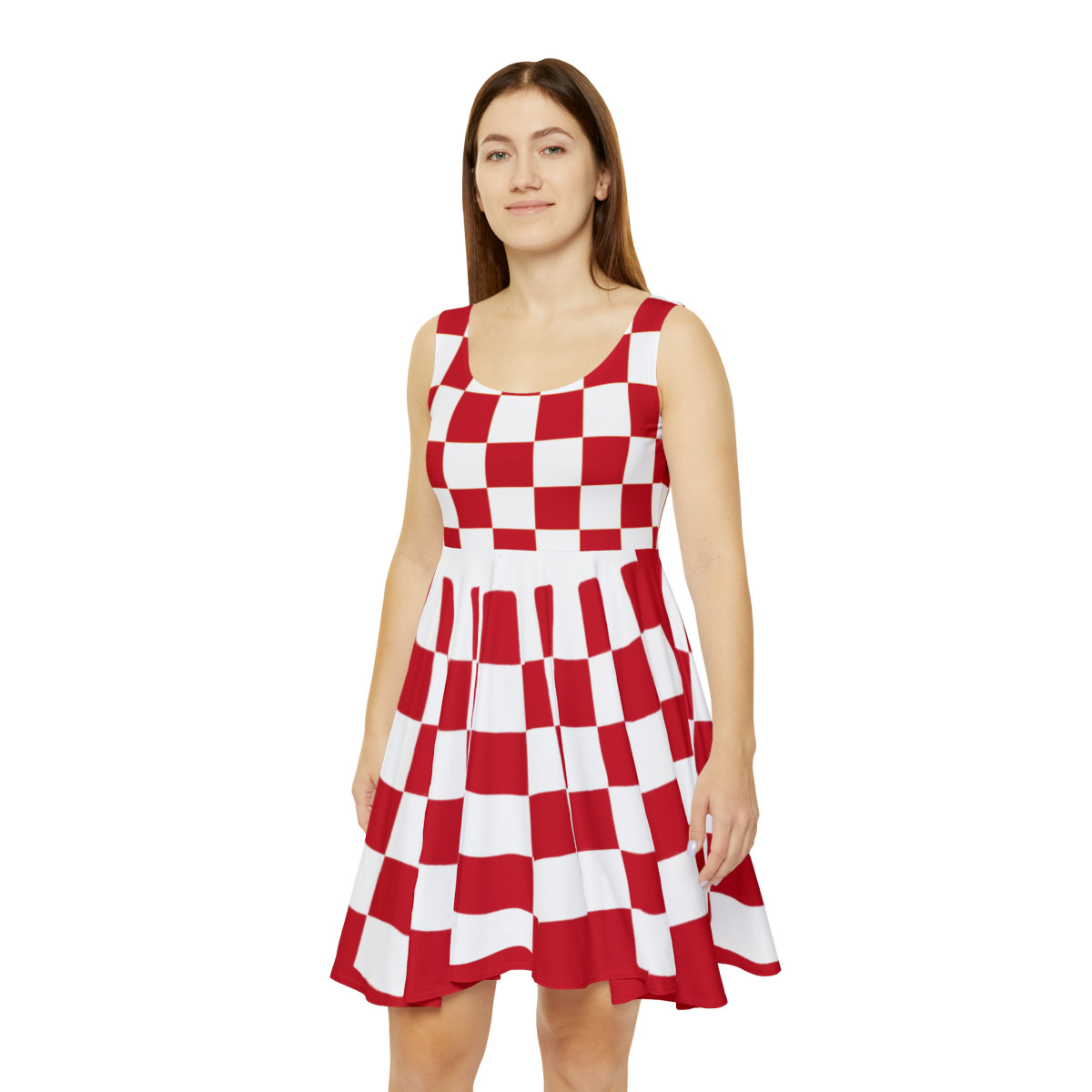 Charisma Girls Checker Board White on Red Women's Skater Dress (AOP)