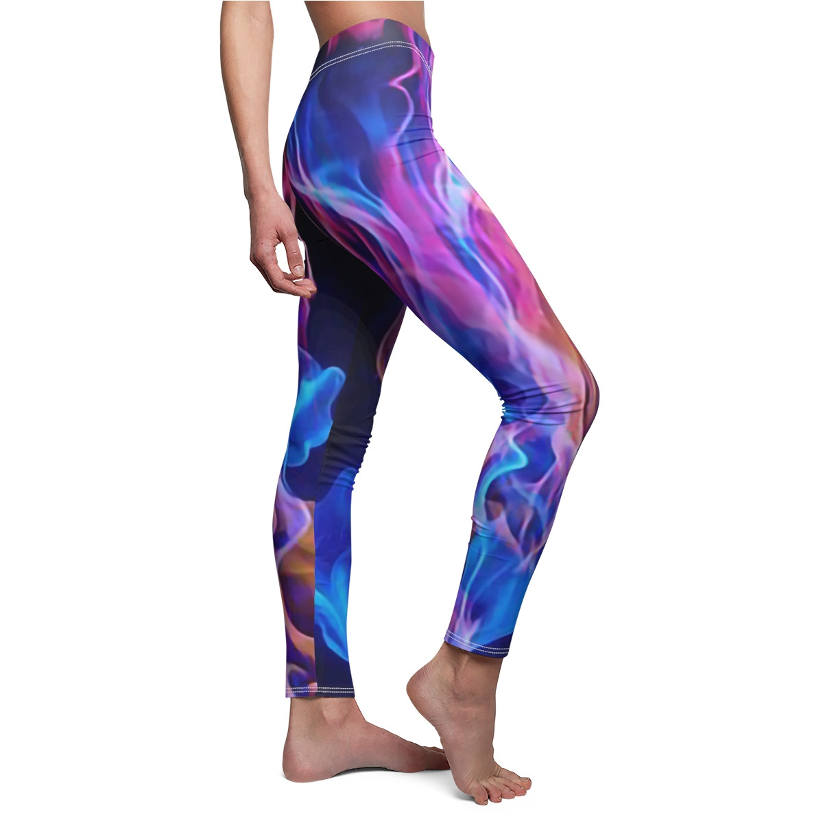 Charisma Blue Plasma Flames Design Women's Cut & Sew Casual Leggings (AOP)