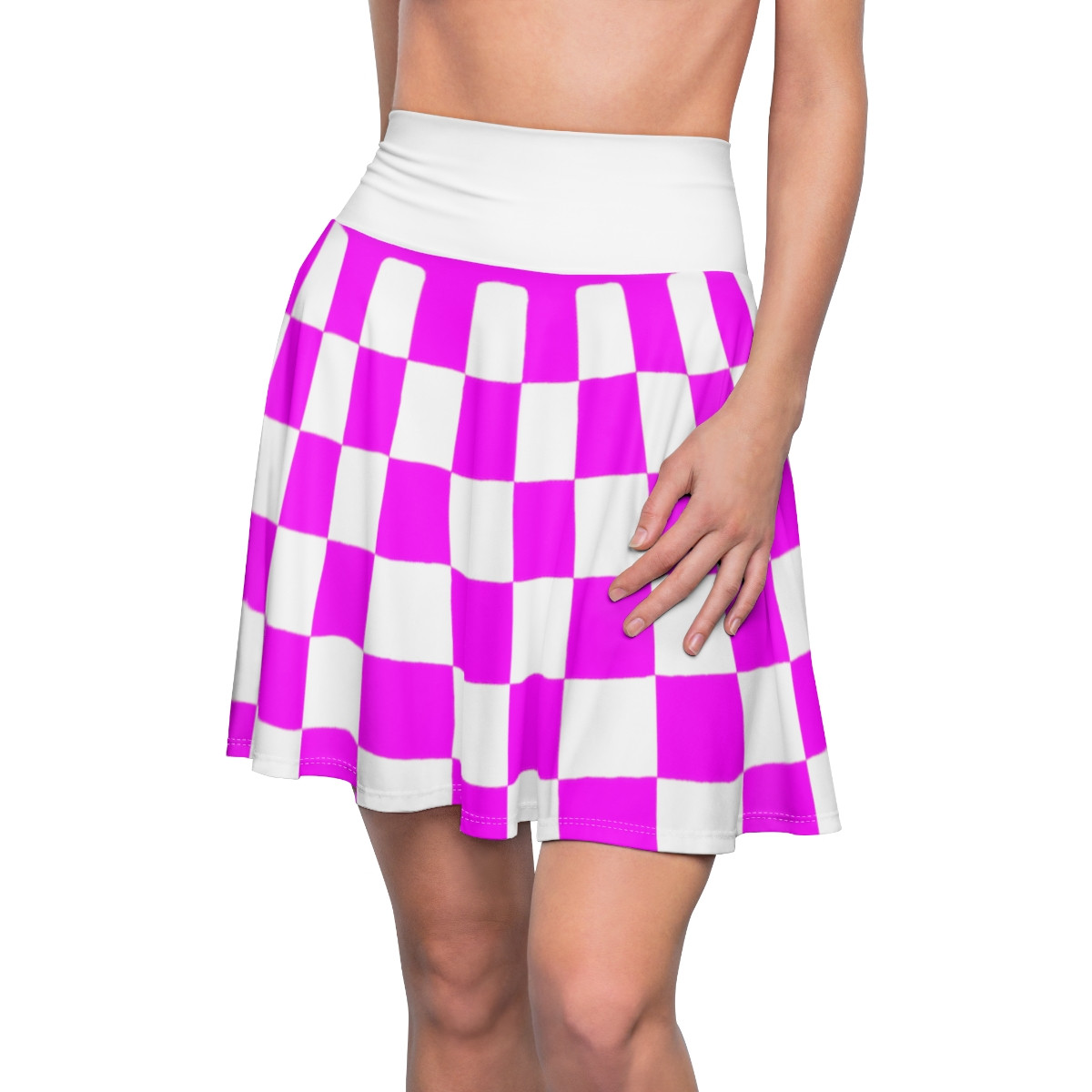 Charisma Girls Checker Board Design 1 Pink on White Women's Skater Skirt (AOP)