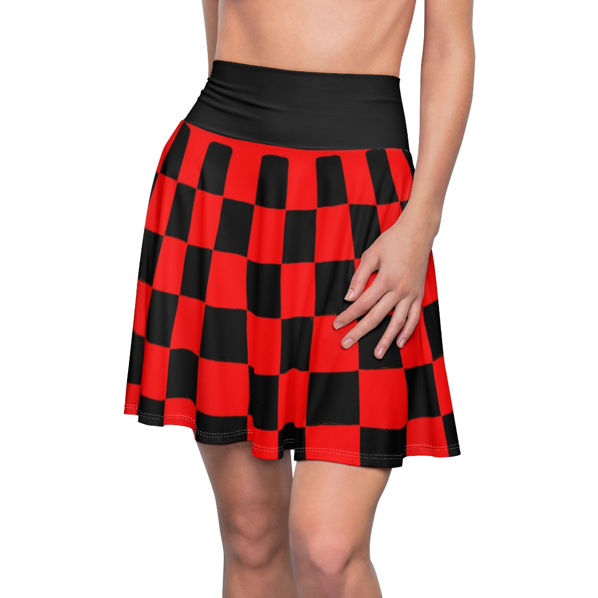 Charisma Girls Checker Board Design 1 Red on Black Women's Skater Skirt (AOP)