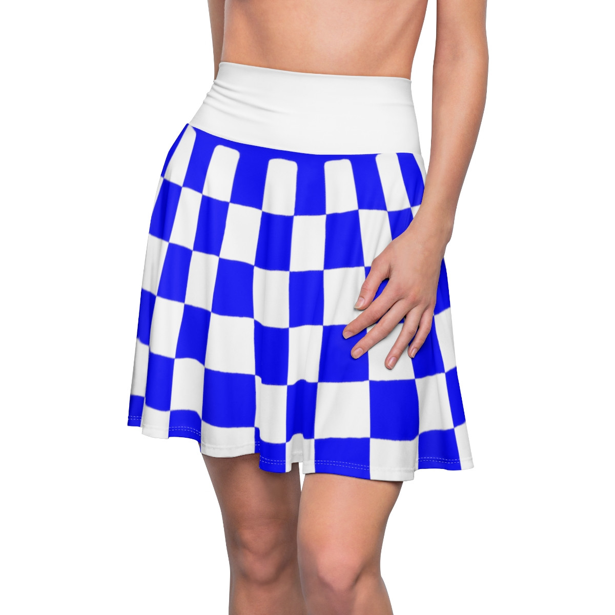 Charisma Girls Checker Board Design 1 Blue on White Women's Skater Skirt (AOP)