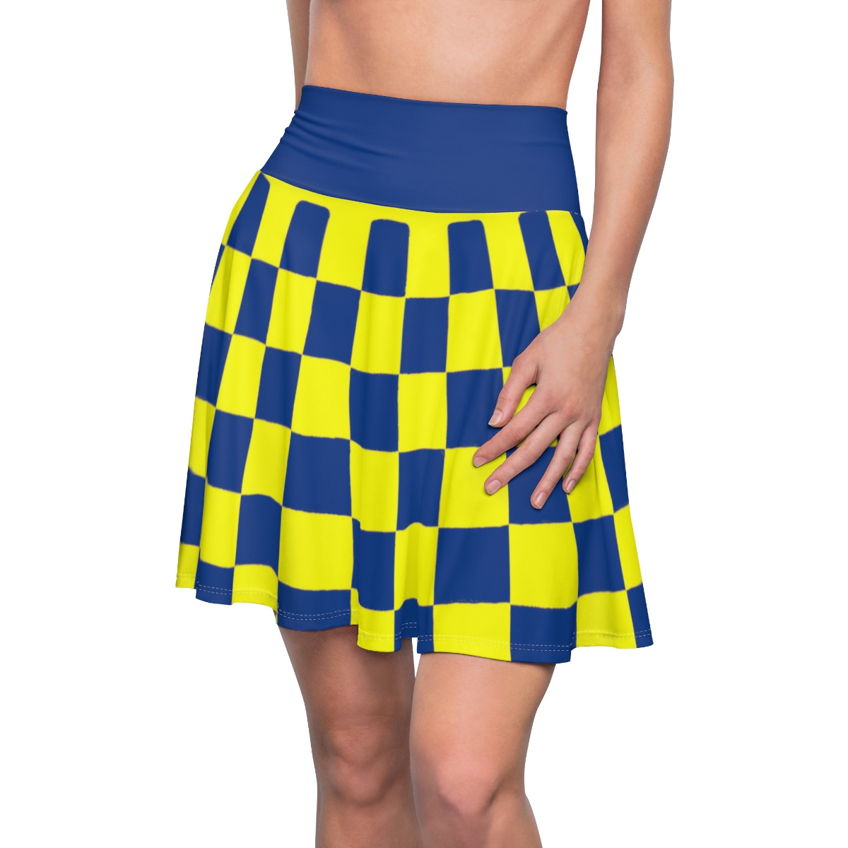 Charisma Girls Checker Board Design 1 Yellow on Blue Women's Skater Skirt (AOP)
