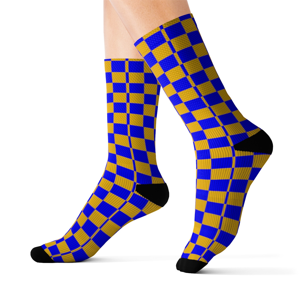 Charisma Girls Checker Board Series  Blue on Yellow ublimation Socks