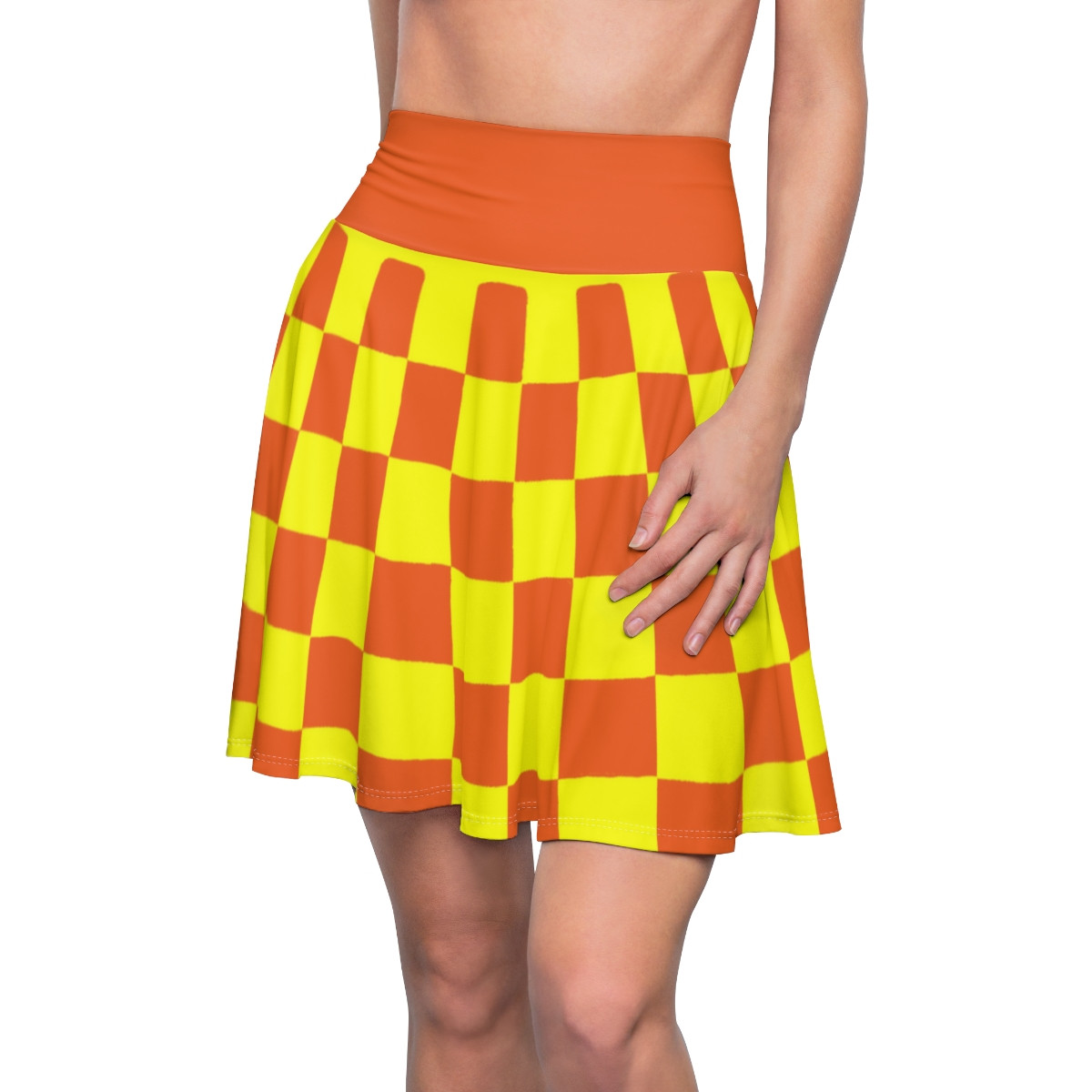 Charisma Girls Checker Board Design 1 Yellow on Orange Women's Skater Skirt (AOP)