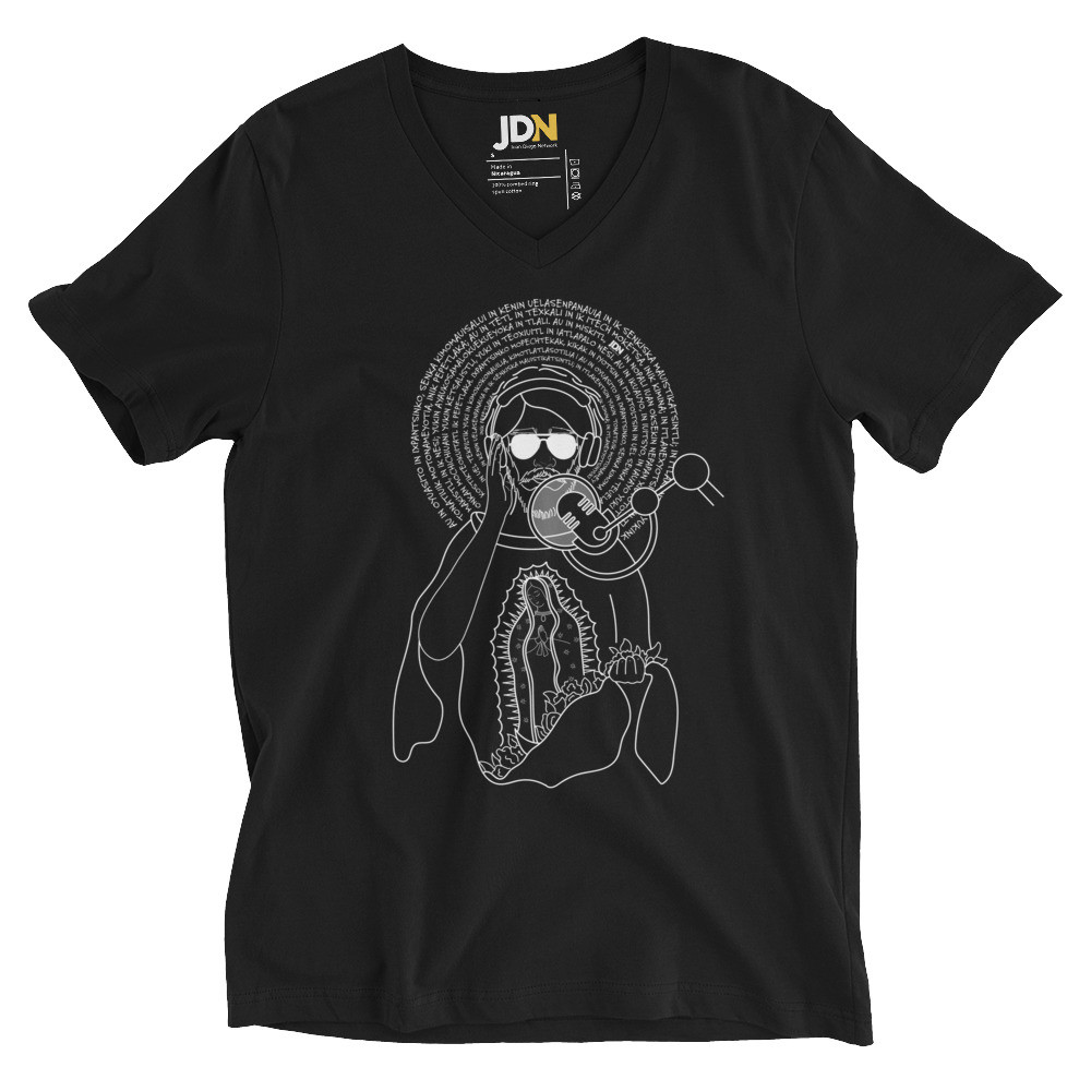Camiseta cuello V Juan Diego con Nican Mopohua