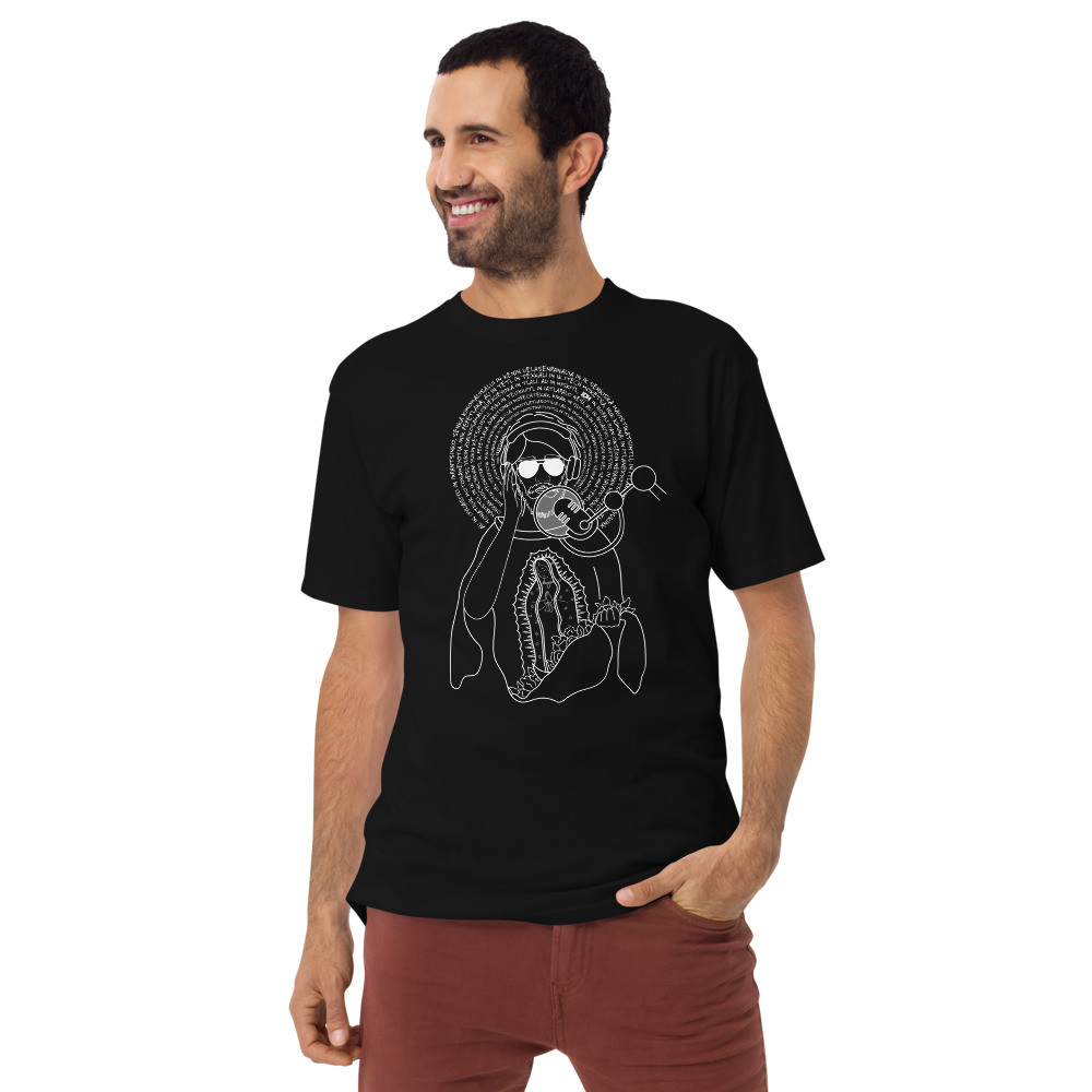 Camiseta premium con Juan Diego y el Nican Mopohua para hombres
