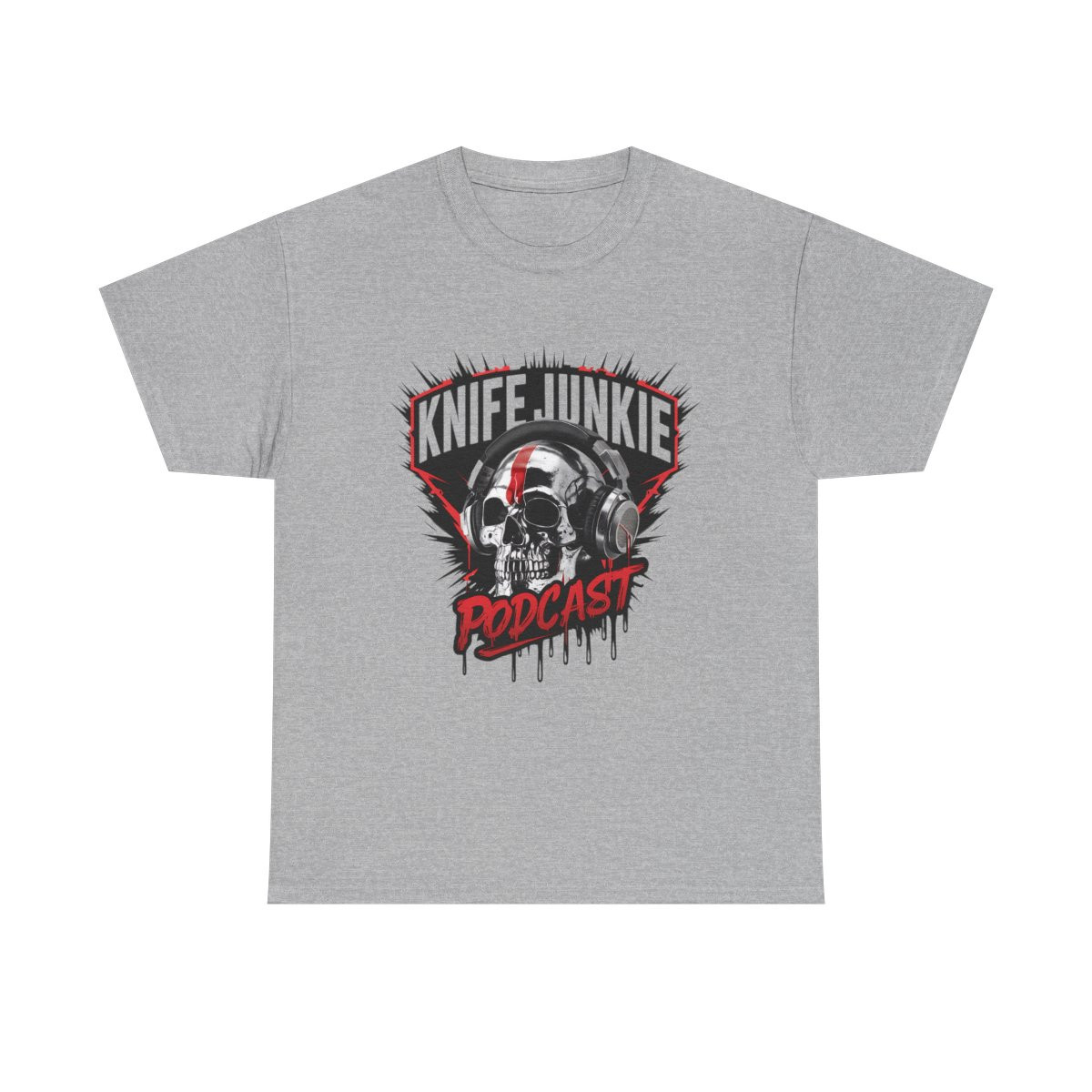 The Knife Junkie Podcast with Skull and Headphones - Unisex Heavy Cotton Tee