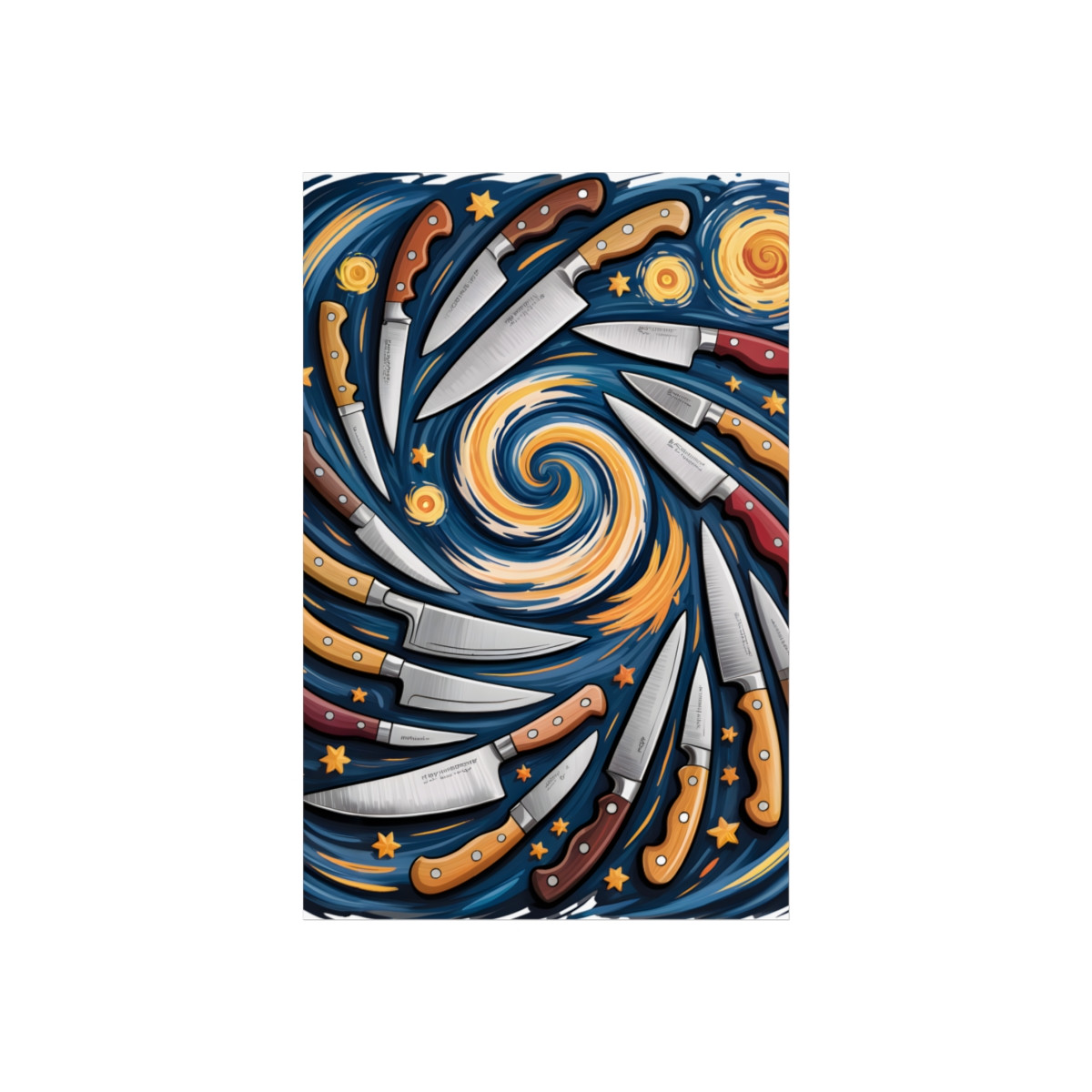 "Starry Blades" Kitchen Knife Art Print – Van Gogh Inspired Culinary Wall Decor