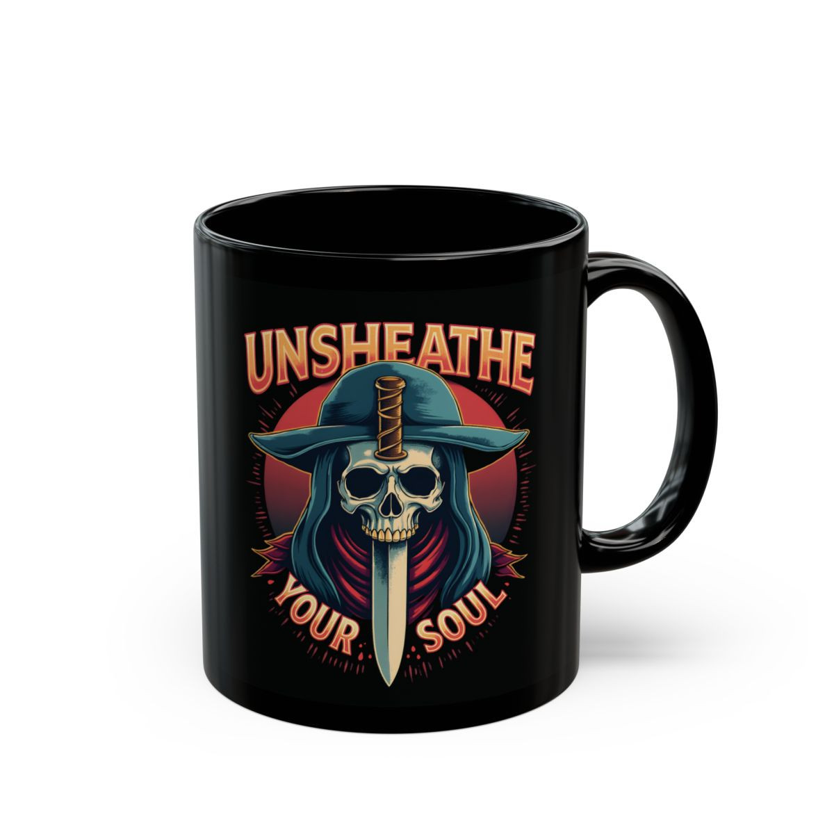 Unsheathe Your Soul Mug – Gothic Samurai Skull Design for Warriors & Rebels