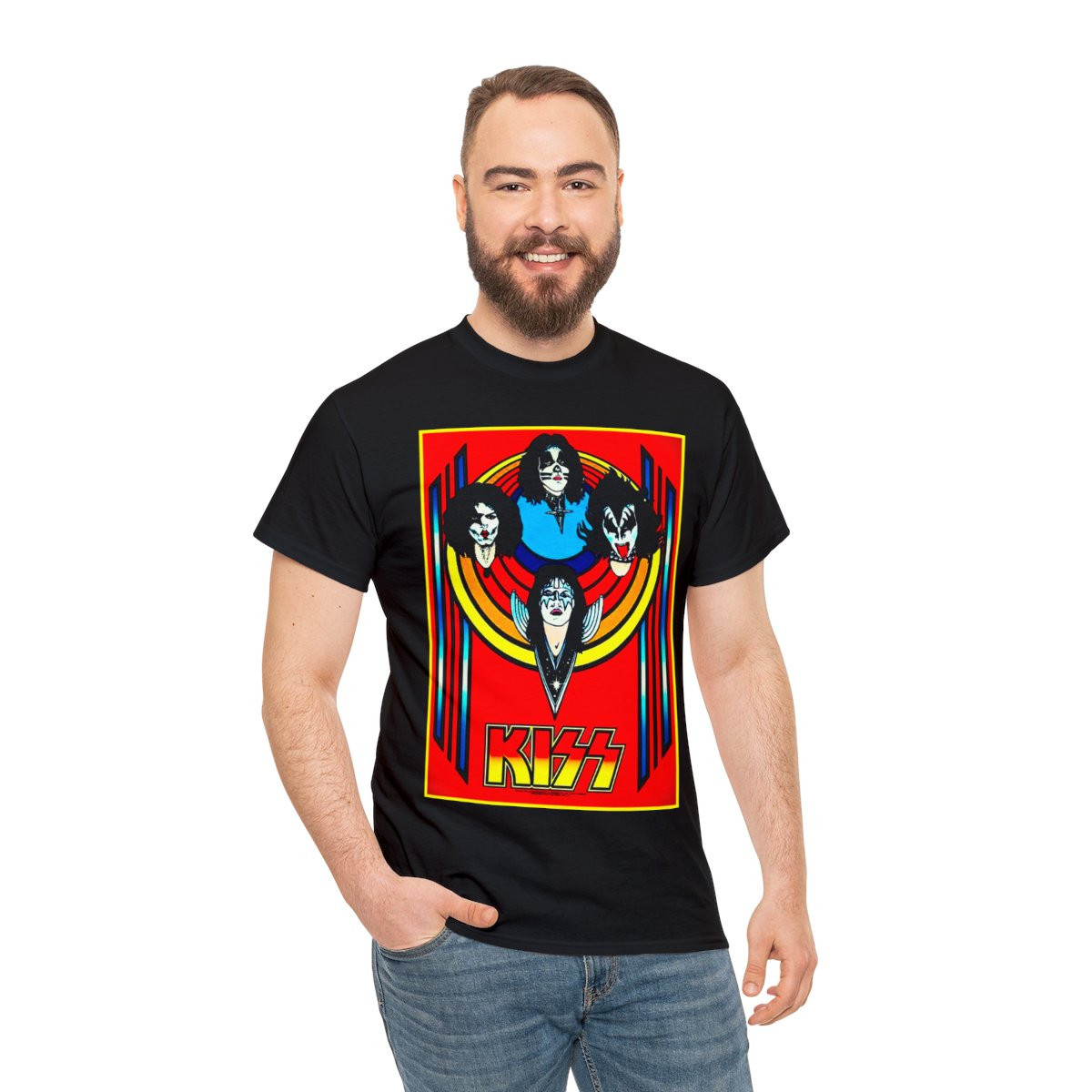 KISS Black Light 2 sided glitter 1976 Sleeve Tee